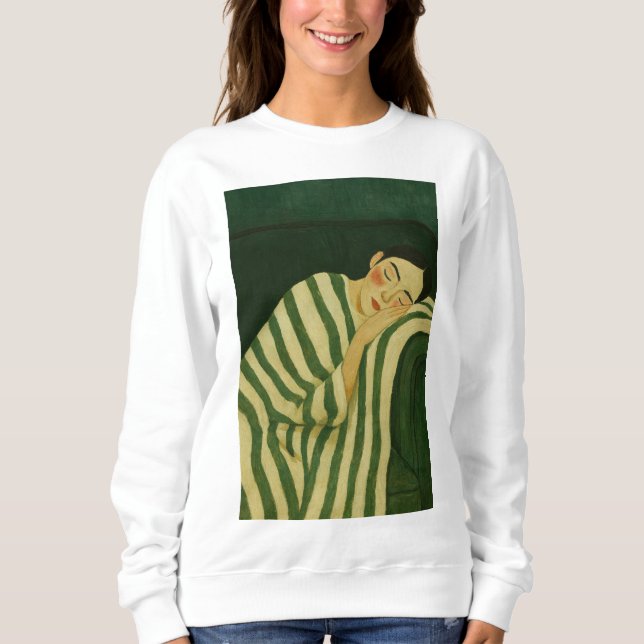 Sweatshirt Sleeping Woman on Green Couch (Devant)