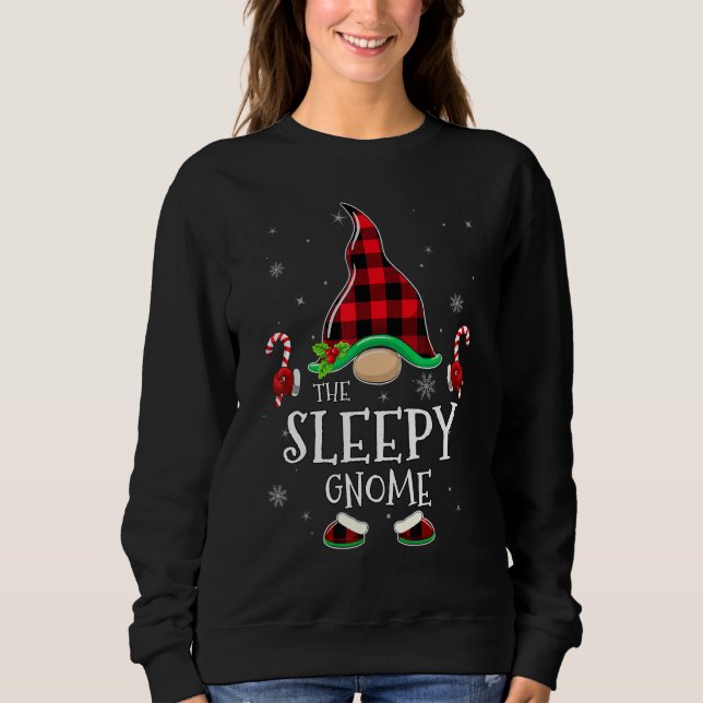 Sweatshirt Sleepy Gnome Buffalo Plaid Matching Family Christm (Devant)