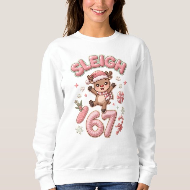 Sweatshirt Sleigh Six Seven Cute Reindeer Christmas Meme (Devant)