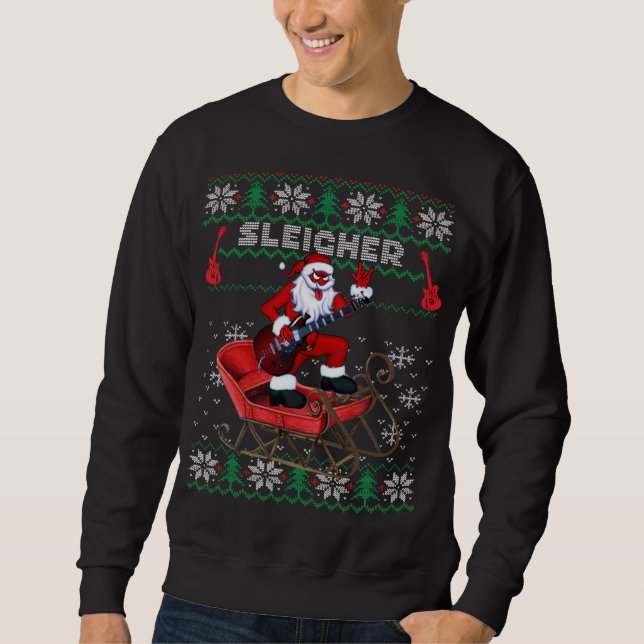 Sweatshirt Sleigher Père Noël Ugly Christmas Sweater Design (Devant)