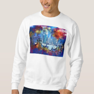 Sweatshirt SlipperyJoe NYC graffiti lune entourée de tourbill