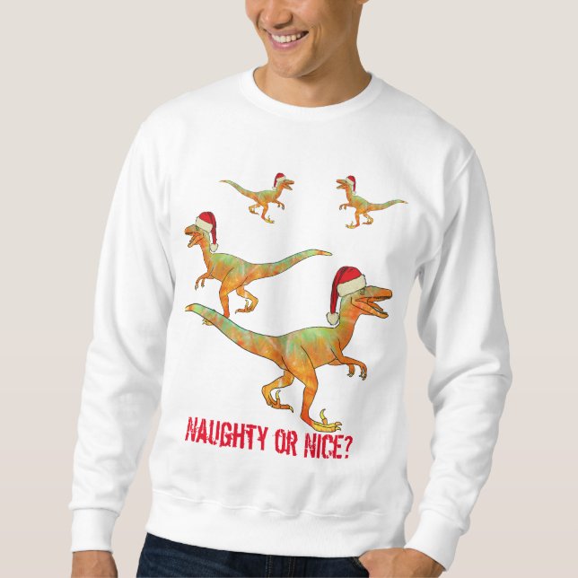 Sweatshirt Slogan de Noël drôle du dinosaure Vélociraptor (Devant)