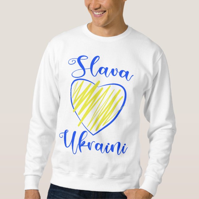 Sweatshirt Slogan Slava La gloire ukrainienne au coeur de l'U (Devant)