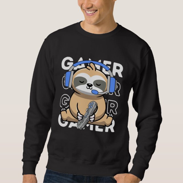 Sweatshirt Sloth Gamer Cute Sloth Playing Video Games Boys Ki (Devant)