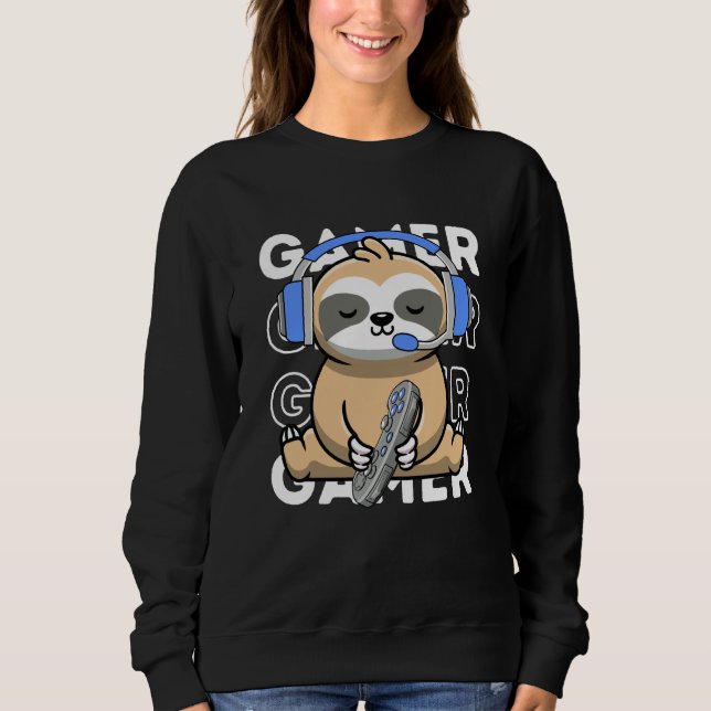 Sweatshirt Sloth Gamer Cute Sloth Playing Video Games Boys Ki (Devant)