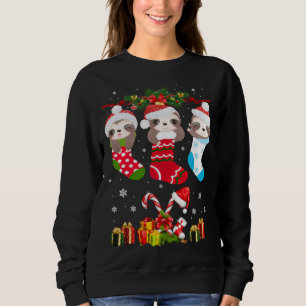 Sweatshirt Sloth Noël Sock Sloth Santa Hat Lights Noël T