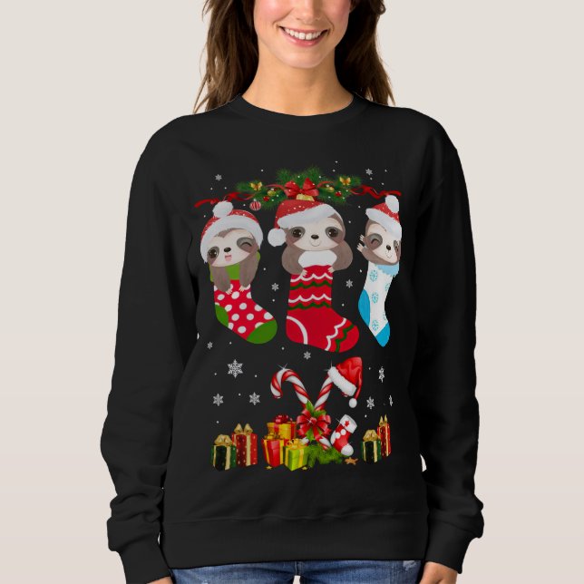 Sweatshirt Sloth Noël Sock Sloth Santa Hat Lights Noël T (Devant)