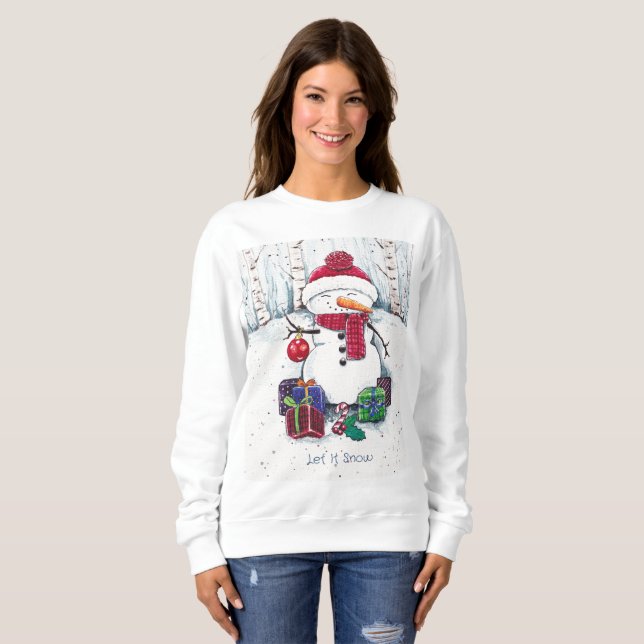 Sweatshirt Snowman Avec Cadeaux En Aquarelle (Devant entier)