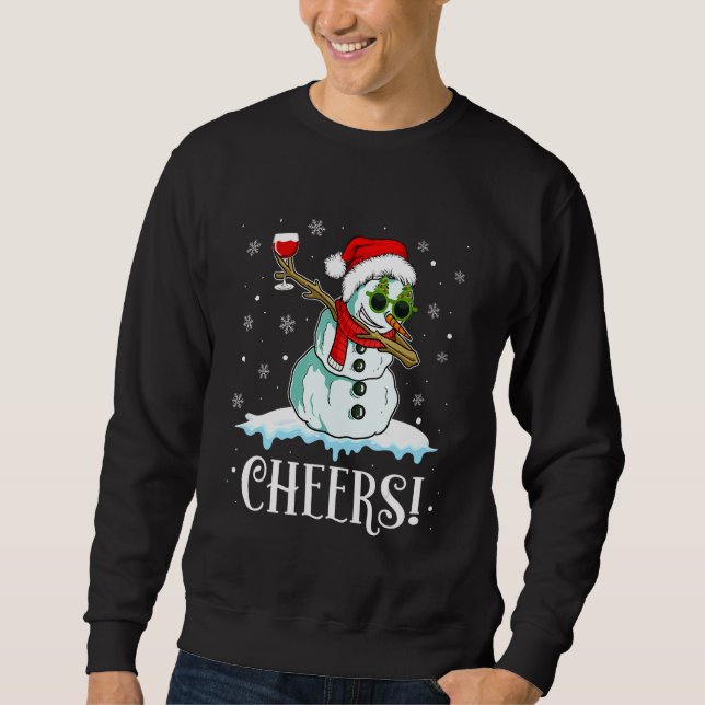 Sweatshirt Snowman Dabbing Cheers Xmas Wine  Christmas Pajama (Devant)