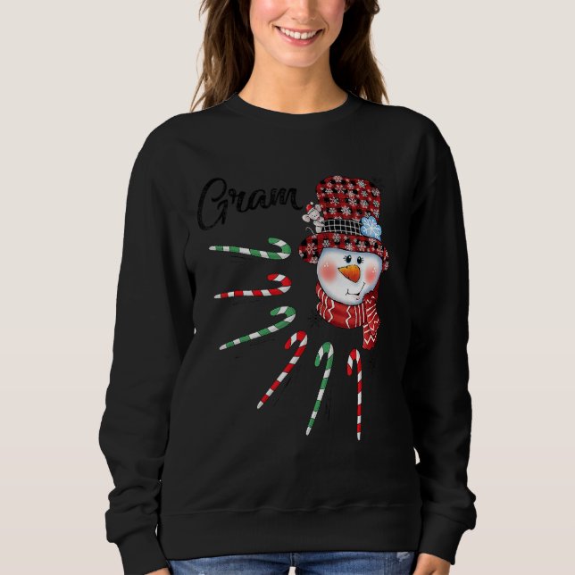 Sweatshirt Snowman Gram Sucre de canne rouge Plaid Noël (Devant)