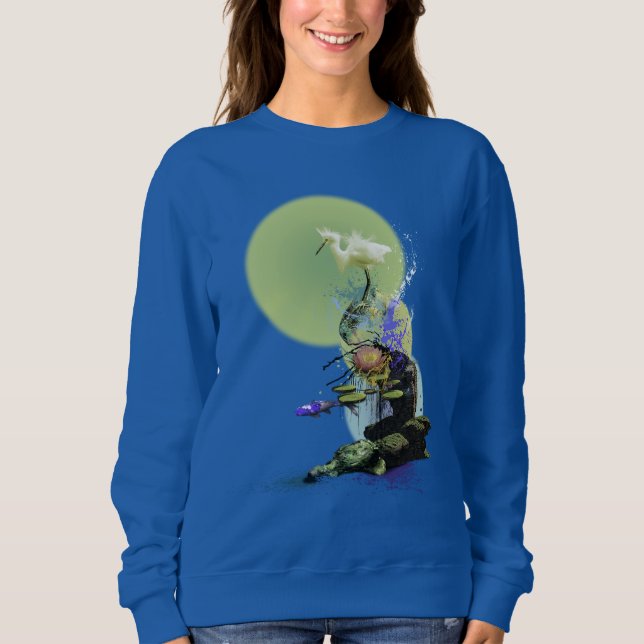 SWEATSHIRT SNOWY EGRET KOI FISH POND SERENITY (Devant)