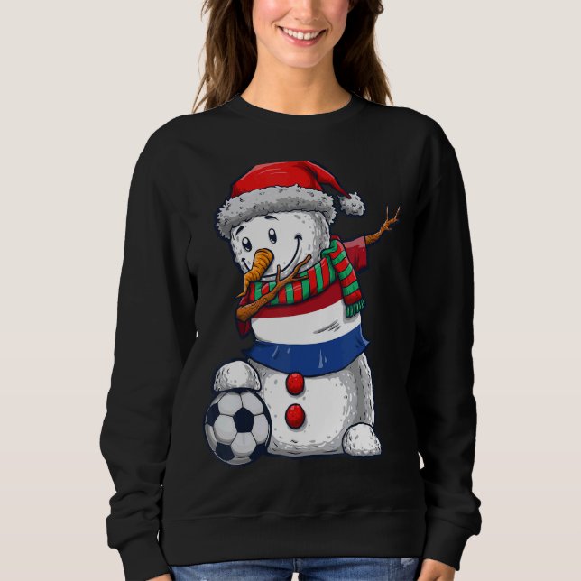 Sweatshirt Soccer Boy Dabbing Snowman Christmas Netherlands F (Devant)
