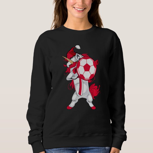 Sweatshirt Soccer Girl Dabbing Unicorn Christmas Hat Poland F (Devant)