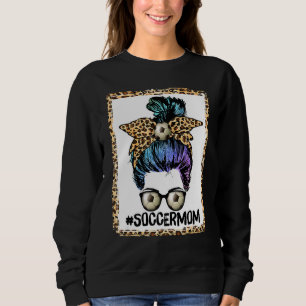 Sweatshirt Soccer Maman Vie Leopard Bow Messy Bun Jour Pré