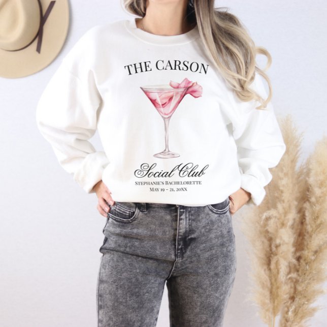 Sweatshirt Social Club Cocktail rose jumelé Bachelorette (Customizable Name Social Club Sweatshirt)