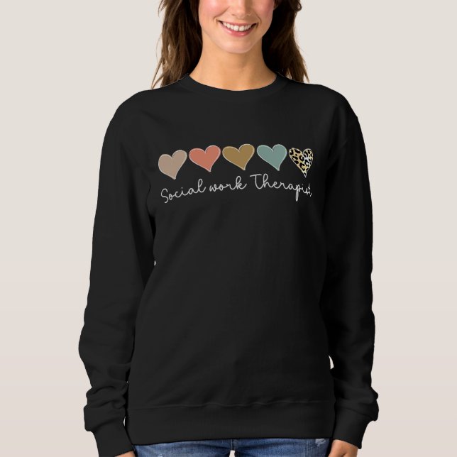 Sweatshirt Social work Therapist Leopard Heart valentine's Da (Devant)