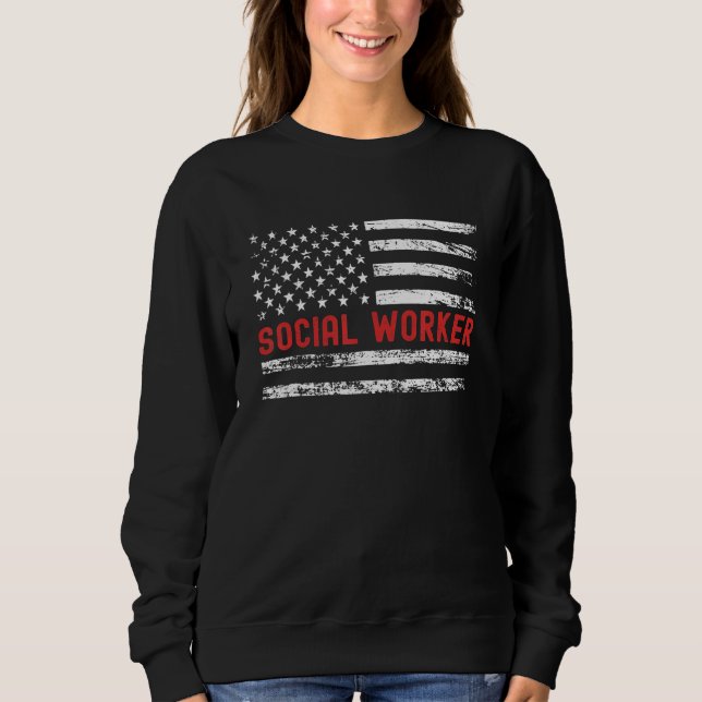 Sweatshirt Social Worker USA Flag Profession Retro Job Title (Devant)