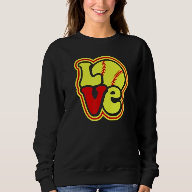 Sweatshirt Softball Love for Teen Girls & Women Red & Yellow  (Devant)
