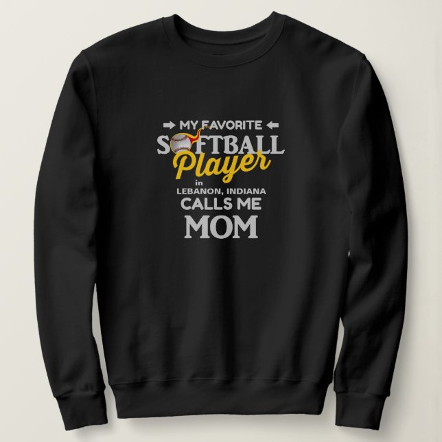 Sweatshirt Softball Maman Joueur favori Personnalisé Noir (Design devant)