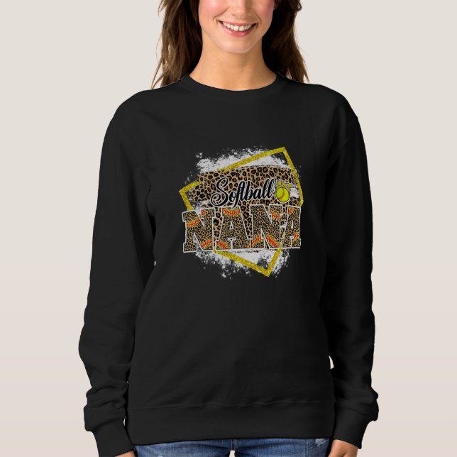 Sweatshirt Softball Nana Leopard Bleached Family Matching   (Devant)