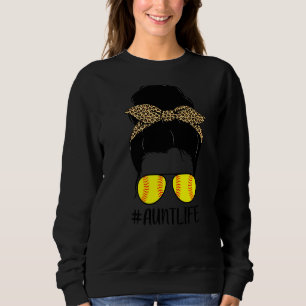 Sweatshirt Softball Tante Vie Leopard Messy Bun Tante Cheveux