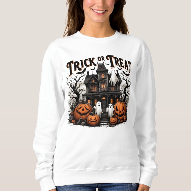 Sweatshirt Soirée intimidante avec fantômes et citrouilles ! (Devant)