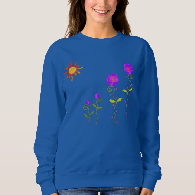 Sweatshirt Soleil avec fleurs Art Abstrait à porter (Devant)