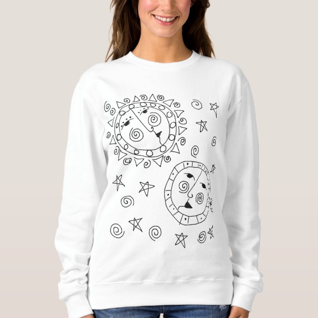 Sweatshirt Soleil et Lune Art Abstrait à porter (Devant)