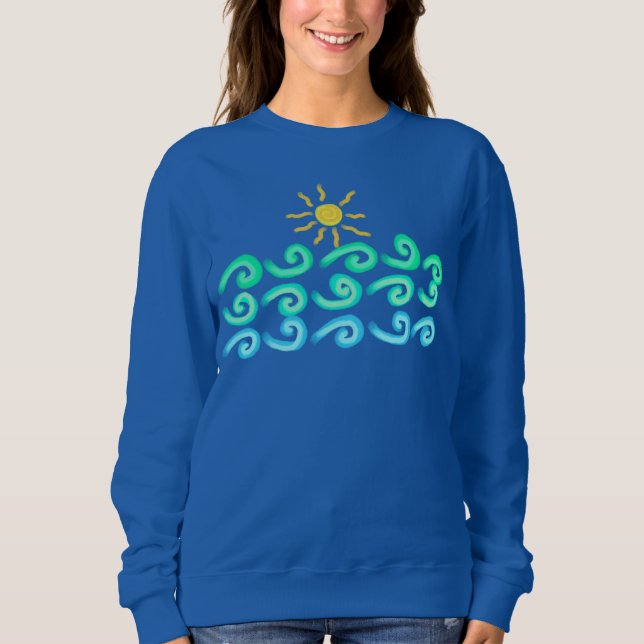 Sweatshirt Soleil et vagues Art portable Abstrait (Devant)