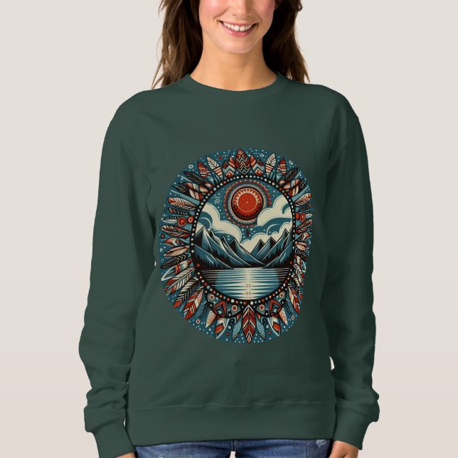 Sweatshirt Soleil rouge amérindien (Devant)