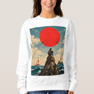 Sweatshirt Soleil Rouge Vintage Océan et Voyageur Solitaire