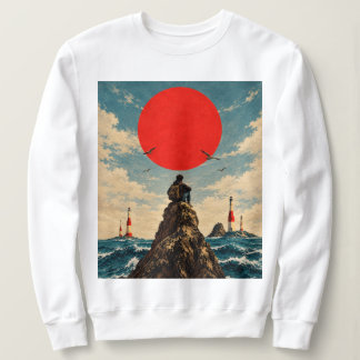 Sweatshirt Soleil Rouge Vintage Océan et Voyageur Solitaire