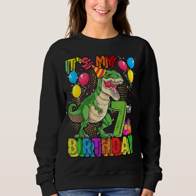 Sweatshirt Son 7ème anniversaire Boy Rex Dinosaur Anniversair (Devant)