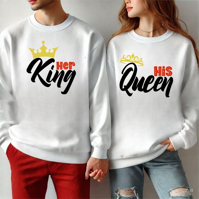 Sweatshirt Son anniversaire de reine | Typographie de l'anniv (His Queen)