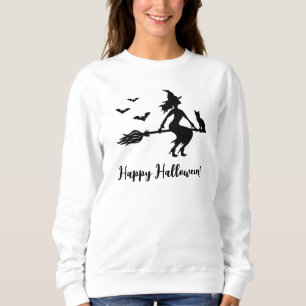 Sweatshirt Sorcière Avec Chat Et Chats Silhouette Joyeux Hall