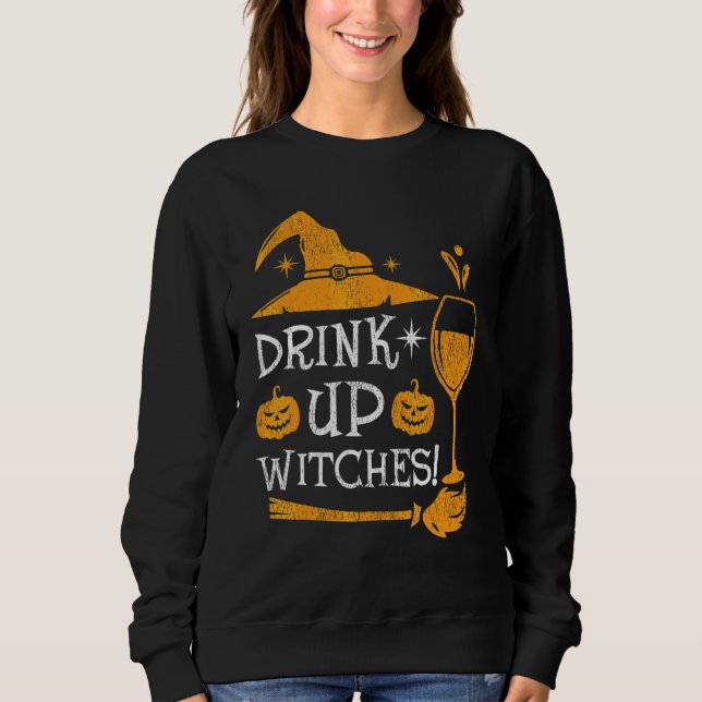 Sweatshirt Sorcière buvant du vin Costume d'Halloween Bois ju (Devant)