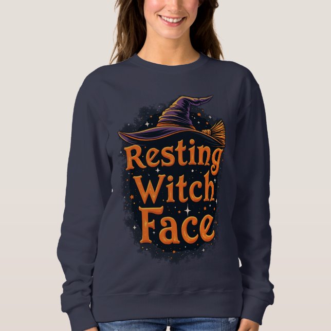 Sweatshirt Sorcière de repos Face Sarcastique Humour foncé Ha (Devant)