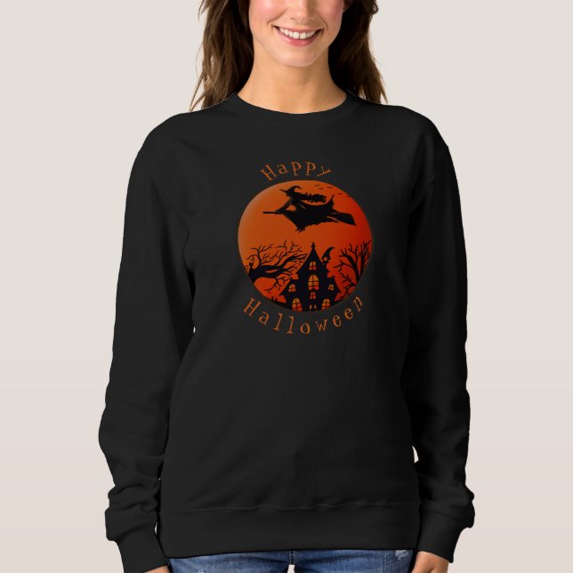 Sweatshirt Sorcière de scène d'Halloween déplaisante et maiso (Devant)
