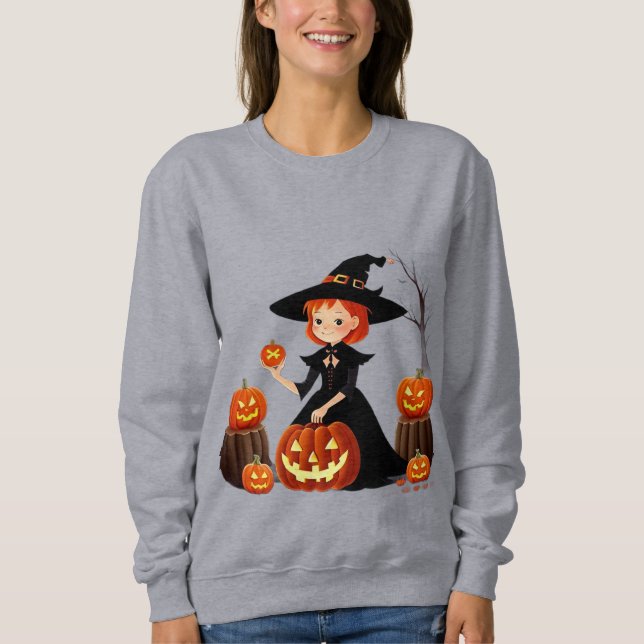 Sweatshirt Sorcière d'Halloween et récolte de citrouilles amu (Devant)