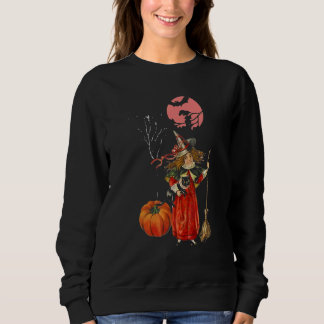 Sweatshirt Sorcière effrayante et citrouille Lune rouge vinta