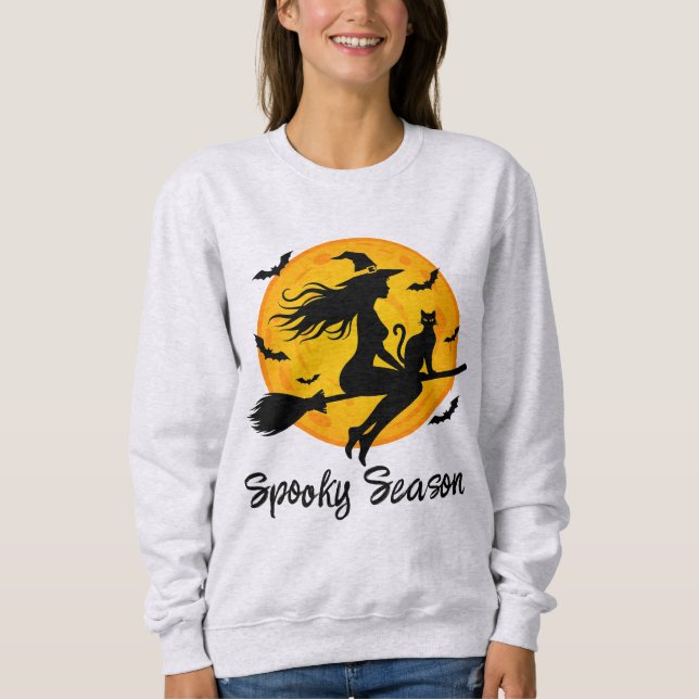 Sweatshirt Sorcière et chat noir volant à travers la pleine l (Devant)