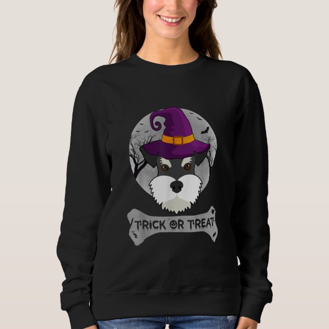 Sweatshirt Sorcière Schnauzer Trick Ou Traiter Drôle Chien Ha (Devant)