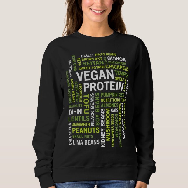 Sweatshirt Sources de protéines végétaliennes Mot Cloud Gym E (Devant)