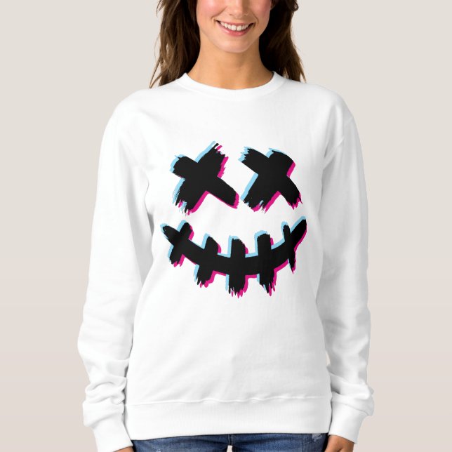 Sweatshirt Sourire Visage Glitch Effrayant Bonne Halloween (Devant)