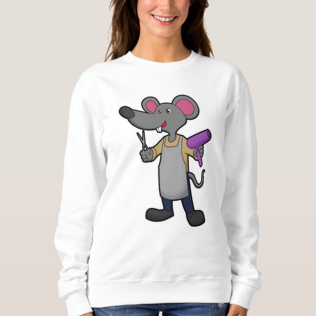 Sweatshirt Souris en coiffeur avec ciseaux et sèche-cheveux (Devant)