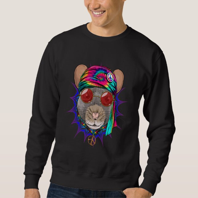 Sweatshirt Souris Hippie Rat Tie Dye Peace Sign Psychedelan (Devant)