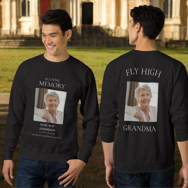 Sweatshirt souvenir Dans l'amour mémoire grand-mère photo (modern double sided memorial sweater with two photo , a treasured keepsake )