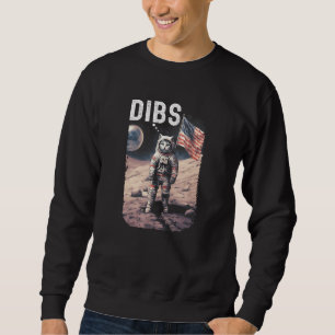 Sweatshirt Space Cat Astronaute Dibs Lune Drapeau USA Blague