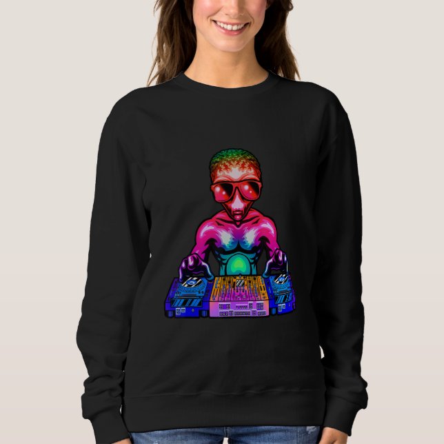 Sweatshirt Space Psychedelic Rave Alien DJ Techno House Music (Devant)