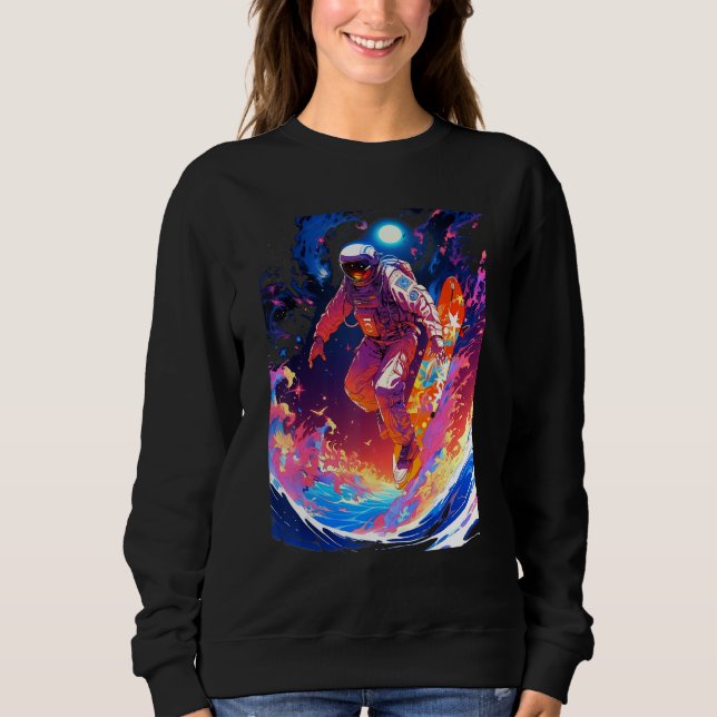 Sweatshirt Spacer surfing the waves of an alien planet hangin (Devant)